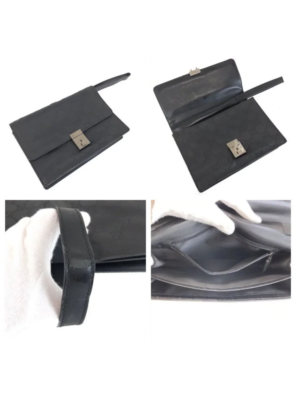 Gucci Black Silver Nylon Leather 018 Clutch Secondbag
